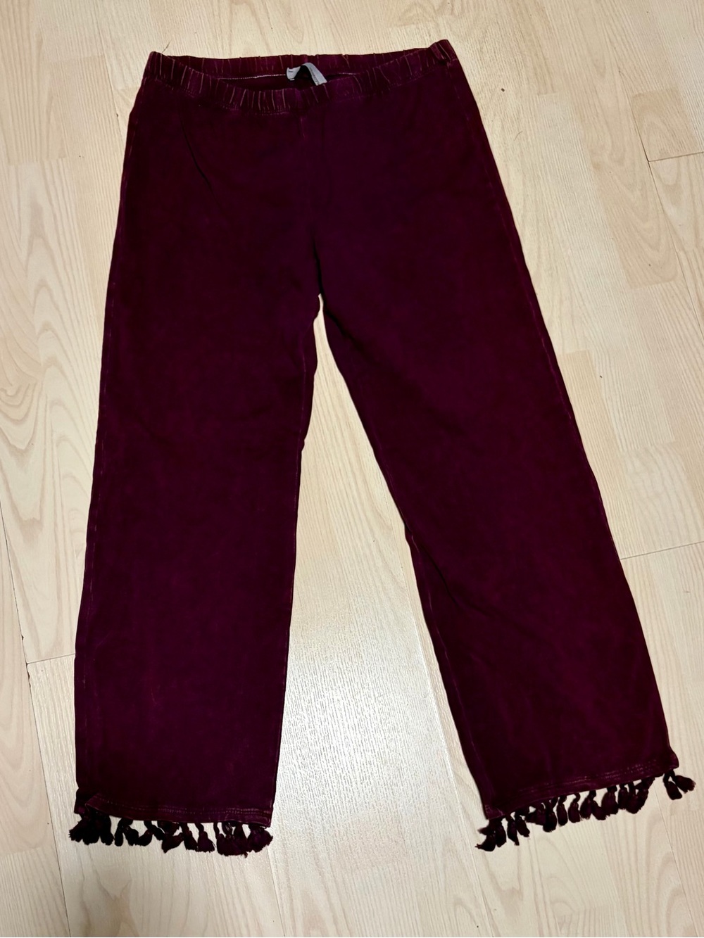 Women's Burgundy Tassel Hem Pull-On Pants